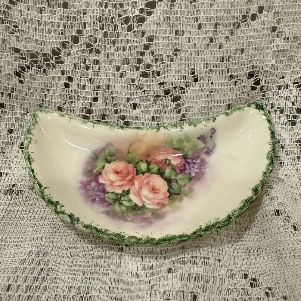 Trinket Dish moon shape floral design vintage 
for jewelry coins keys or candy